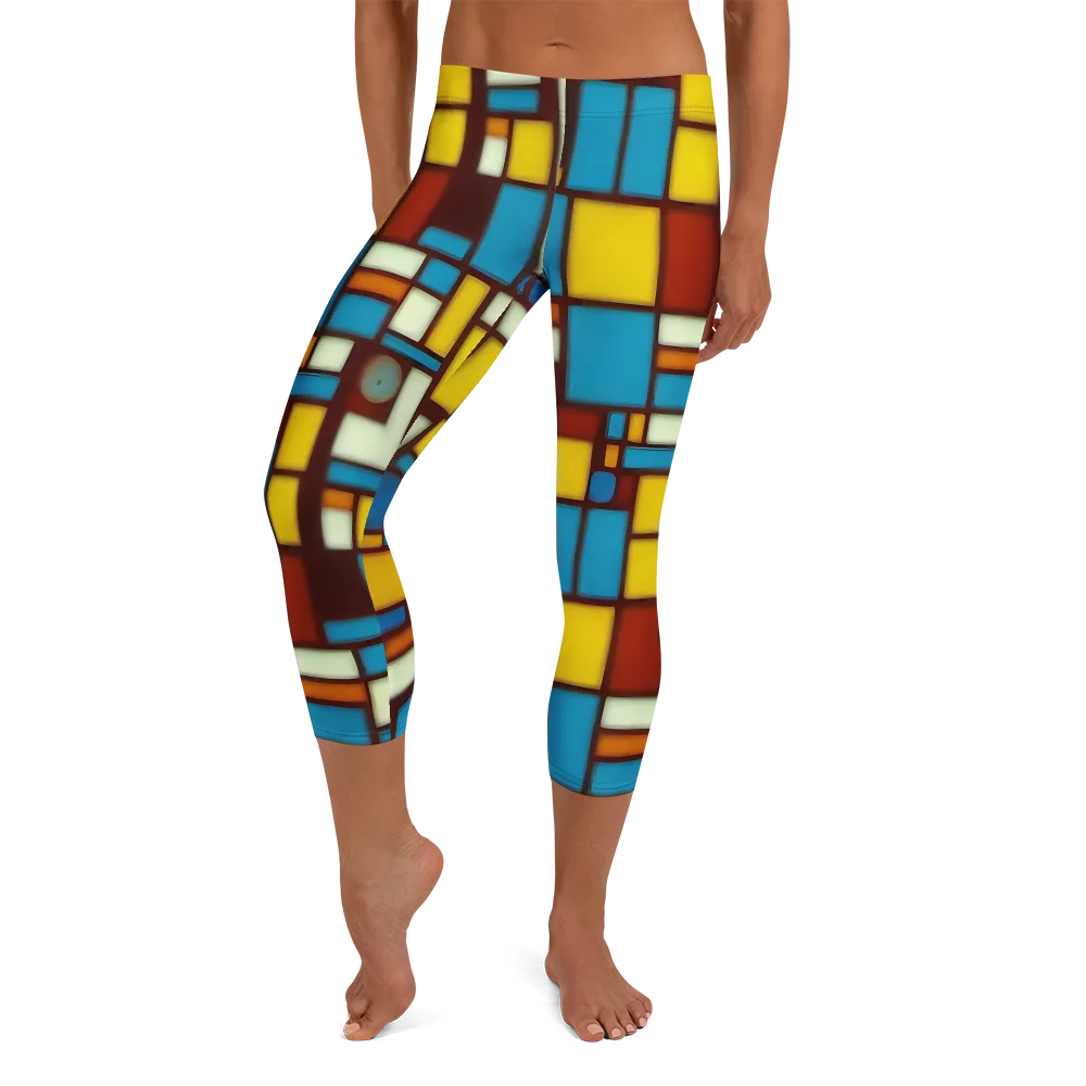 Burgundy Blocks on Capri Leggings — Front