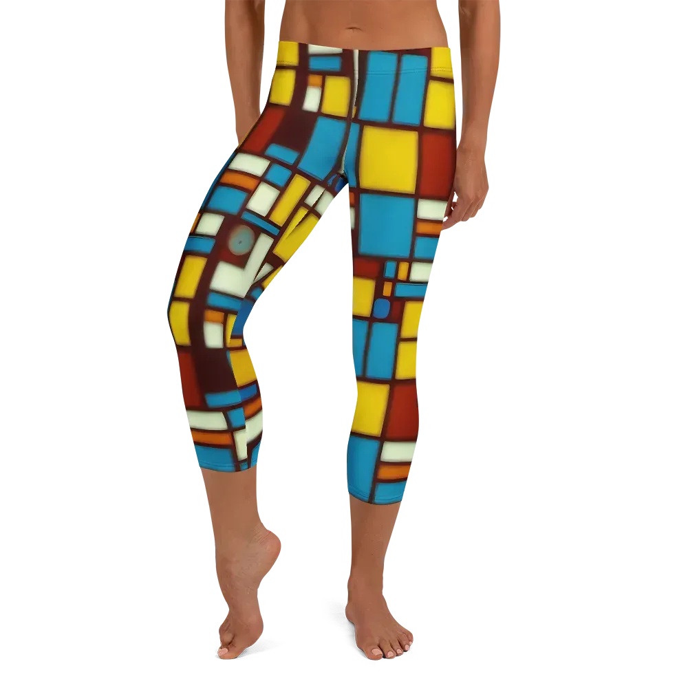 Burgundy Blocks on Capri Leggings — Front