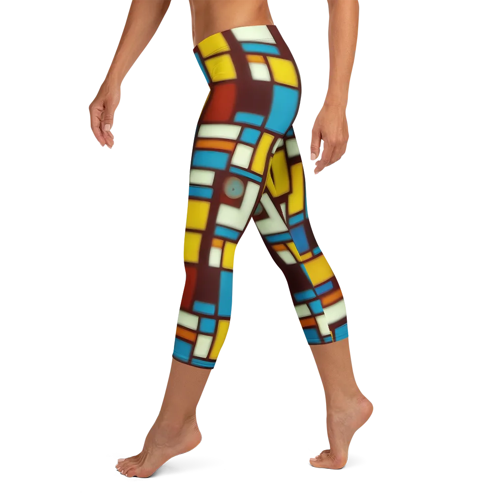 Burgundy Blocks on Capri Leggings — Left
