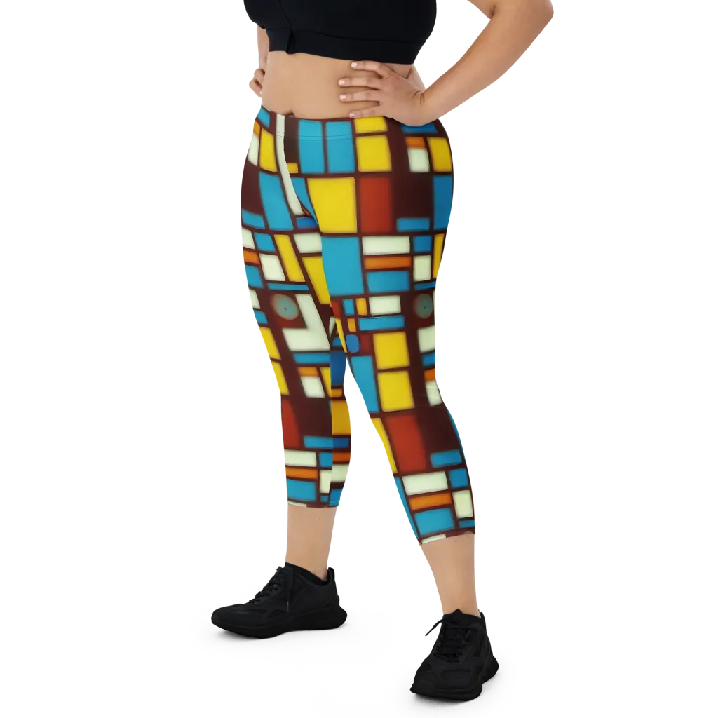 Burgundy Blocks on Capri Leggings — Front