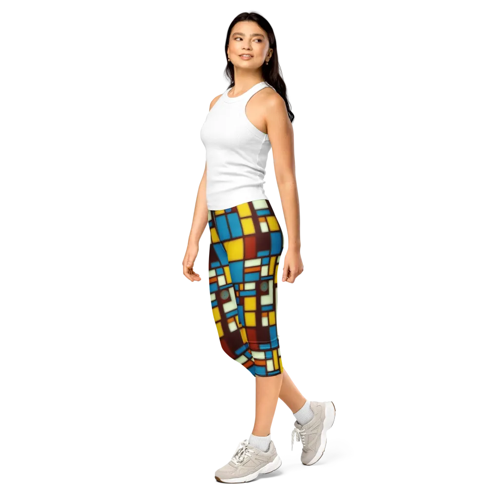 Burgundy Blocks on Capri Leggings — Left Front