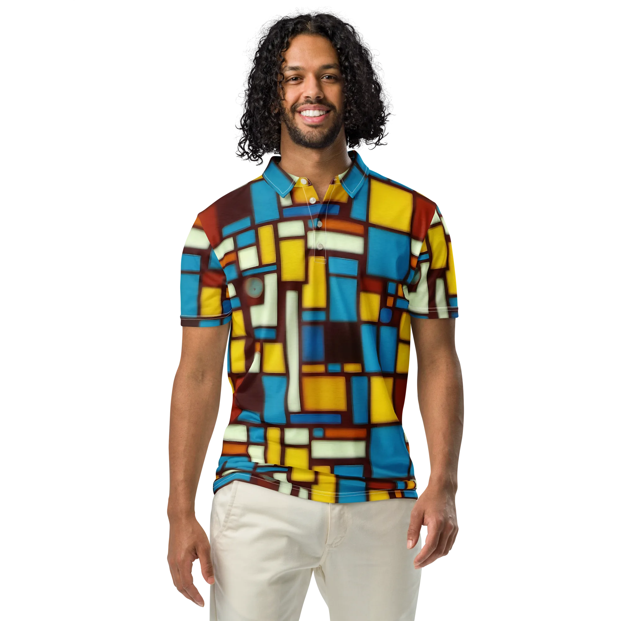 Burgundy Blocks on Men's Slim Fit Polo Shirt — Front