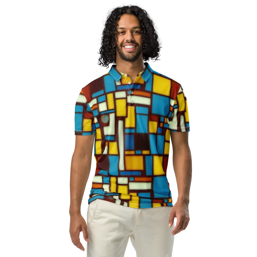 Burgundy Blocks on Men's Slim Fit Polo Shirt — Front