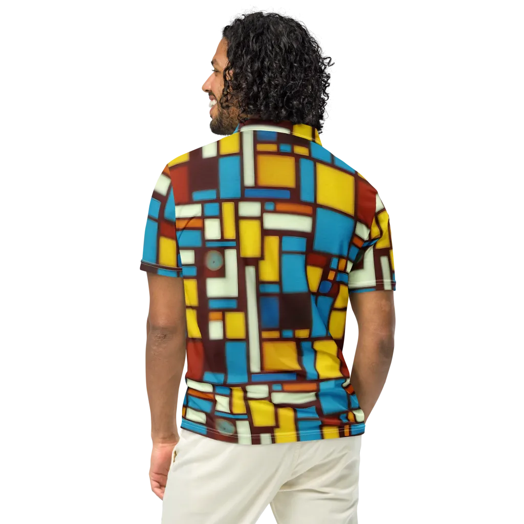 Burgundy Blocks on Men's Slim Fit Polo Shirt — Back