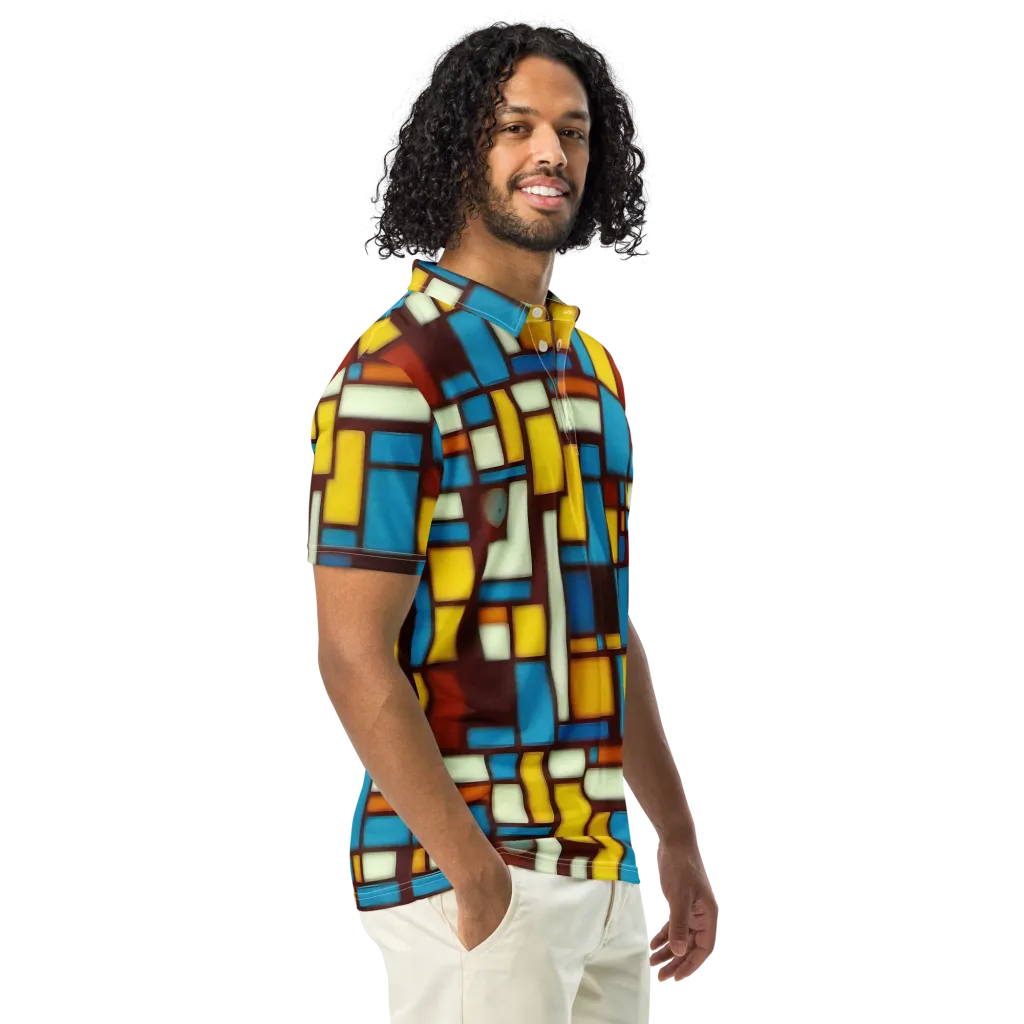 Burgundy Blocks on Men's Slim Fit Polo Shirt — Right Front