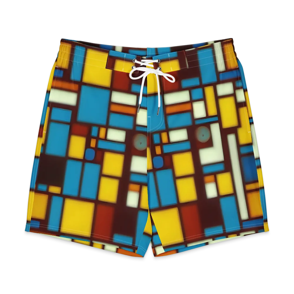 Burgundy Blocks on Men's Board Shorts — Front