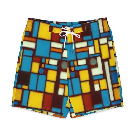 Burgundy Blocks on a Men's Board Shorts