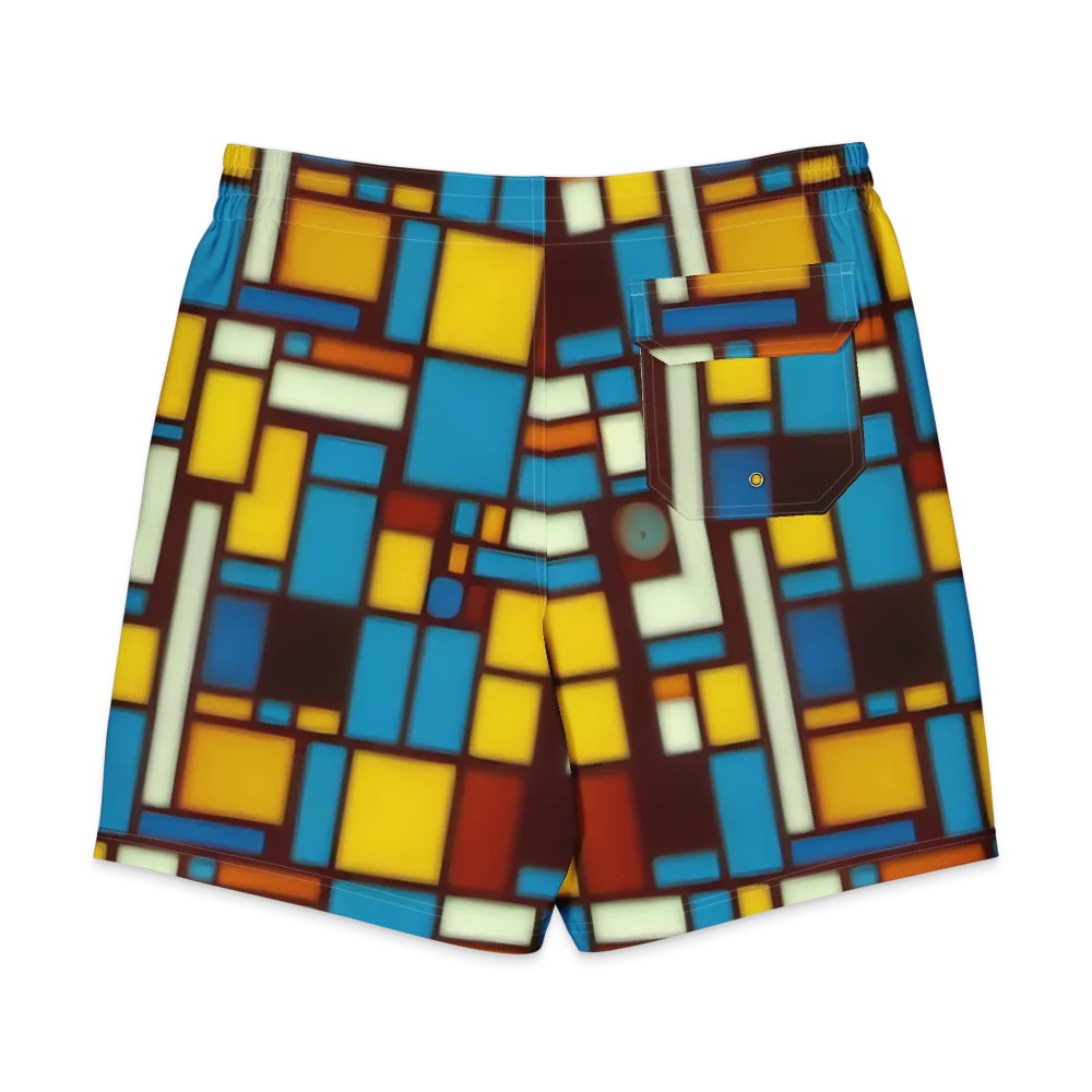 Burgundy Blocks on Men's Board Shorts — Back
