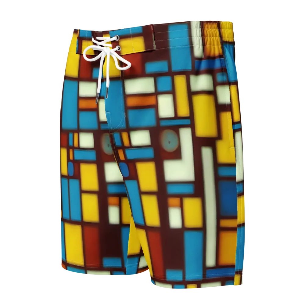 Burgundy Blocks on Men's Board Shorts — Front