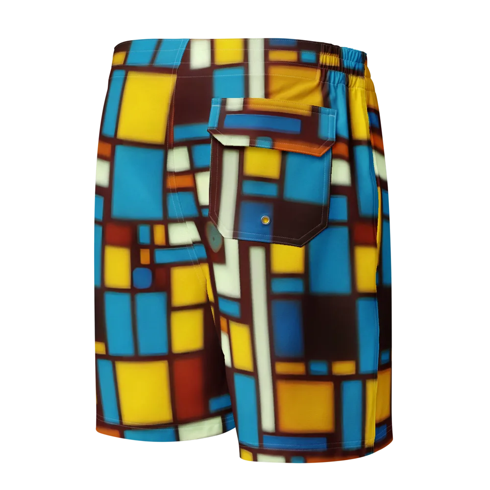 Burgundy Blocks on Men's Board Shorts — Back