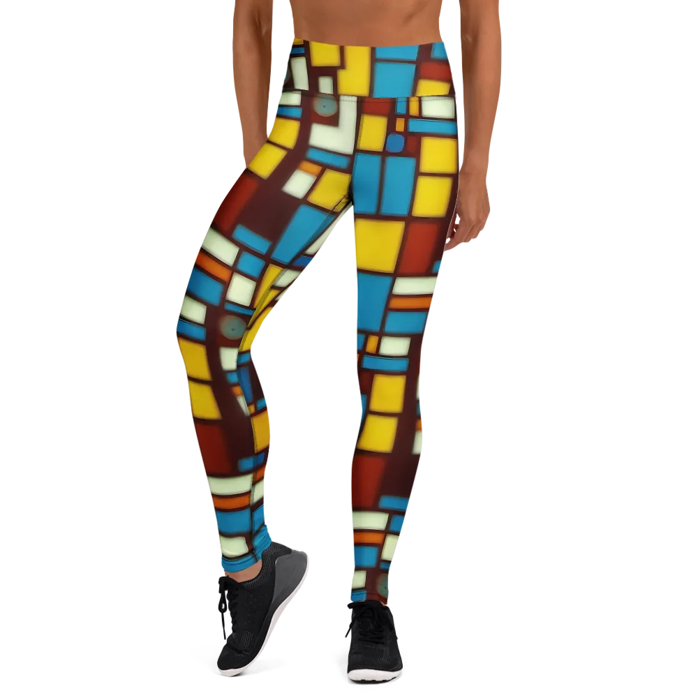 Burgundy Blocks on Yoga Leggings — Front