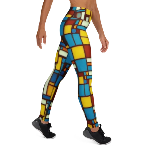 Burgundy Blocks on a Yoga Leggings