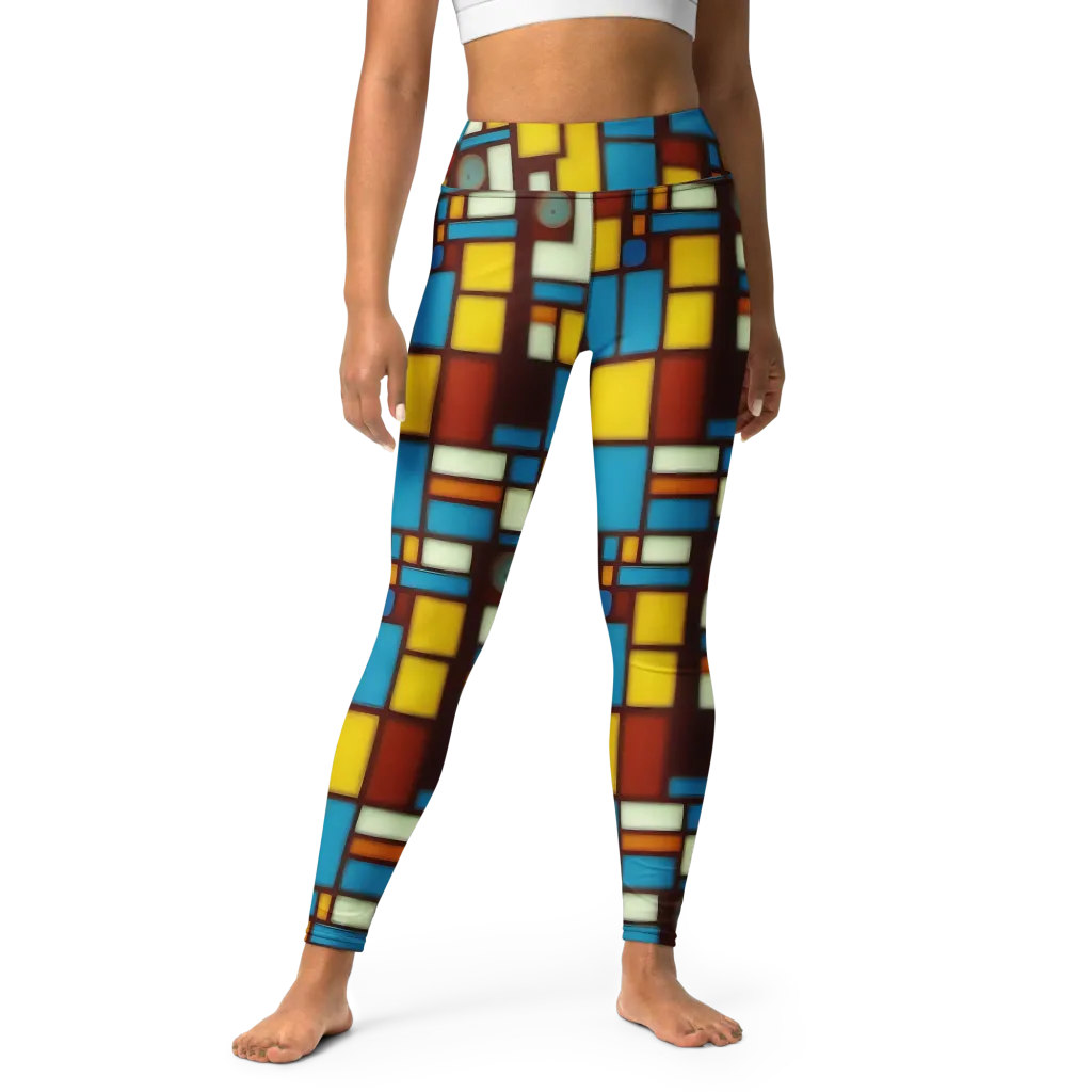 Burgundy Blocks on Yoga Leggings — Front