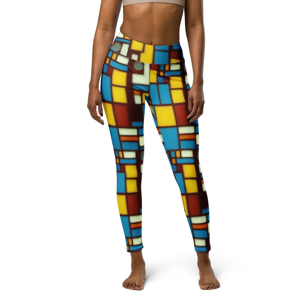Burgundy Blocks on Yoga Leggings — Front