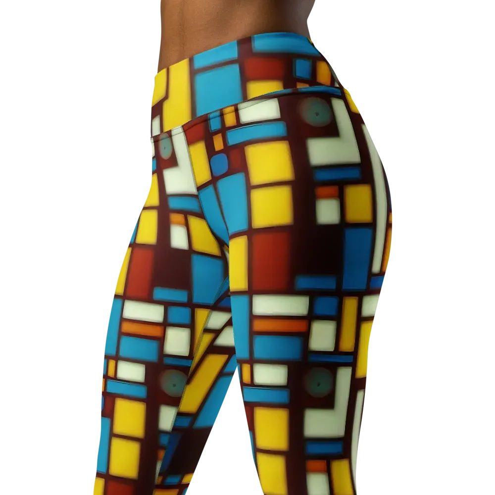 Burgundy Blocks on Yoga Leggings — Left Front