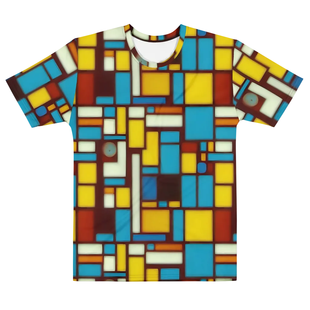 Burgundy Blocks on Men's Cotton Crew Neck T-Shirt — Front