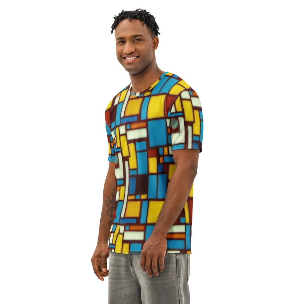Burgundy Blocks on Men's Cotton Crew Neck T-Shirt — Left Front