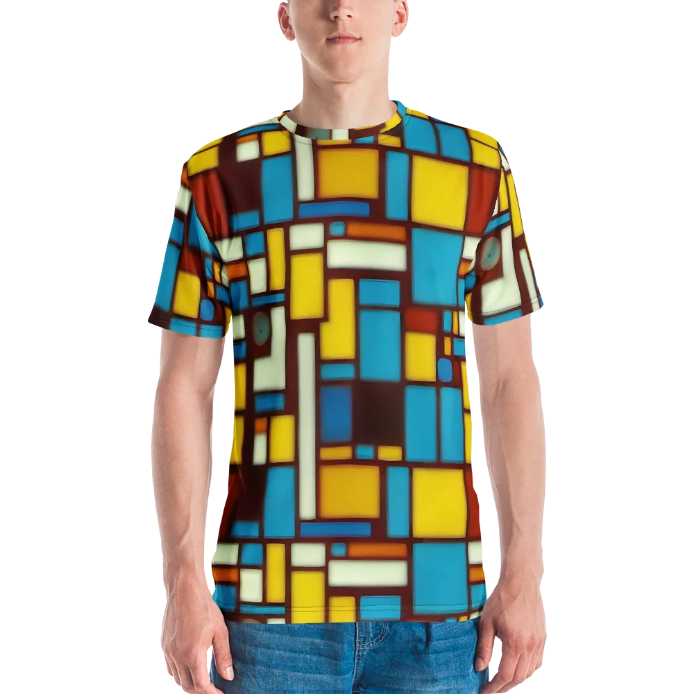 Burgundy Blocks on Men's Crew Neck T-Shirt — Front
