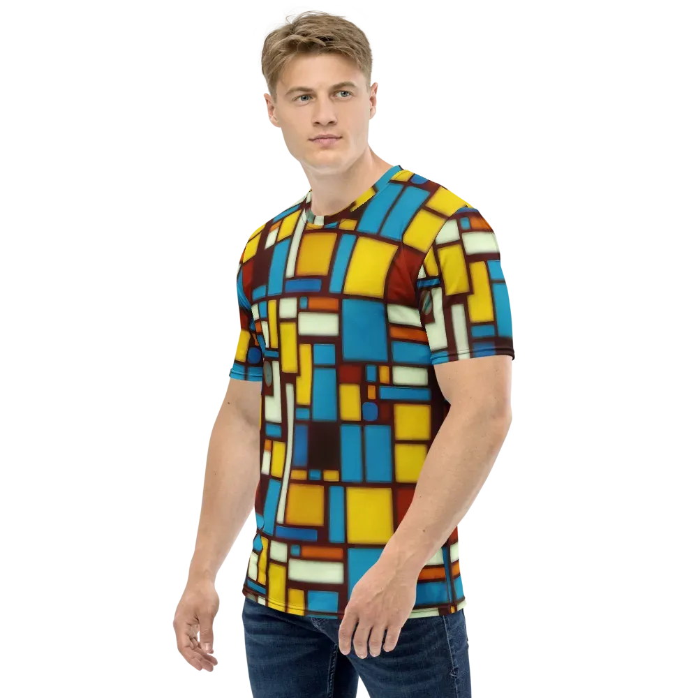 Burgundy Blocks on Men's Crew Neck T-Shirt — Left
