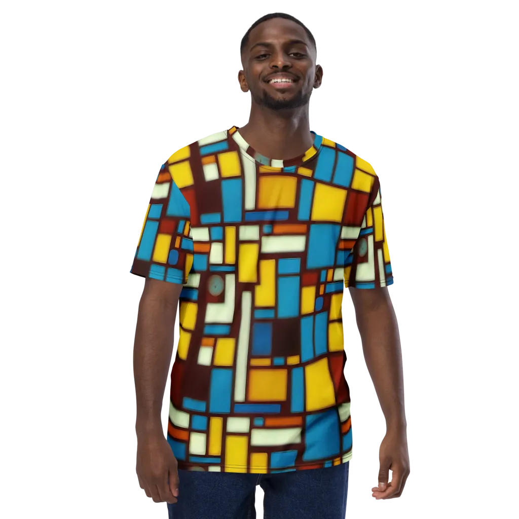 Burgundy Blocks on Men's Crew Neck T-Shirt — Front