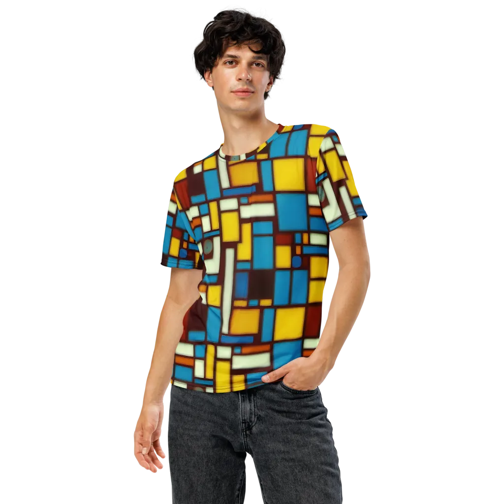 Burgundy Blocks on Men's Crew Neck T-Shirt — Front