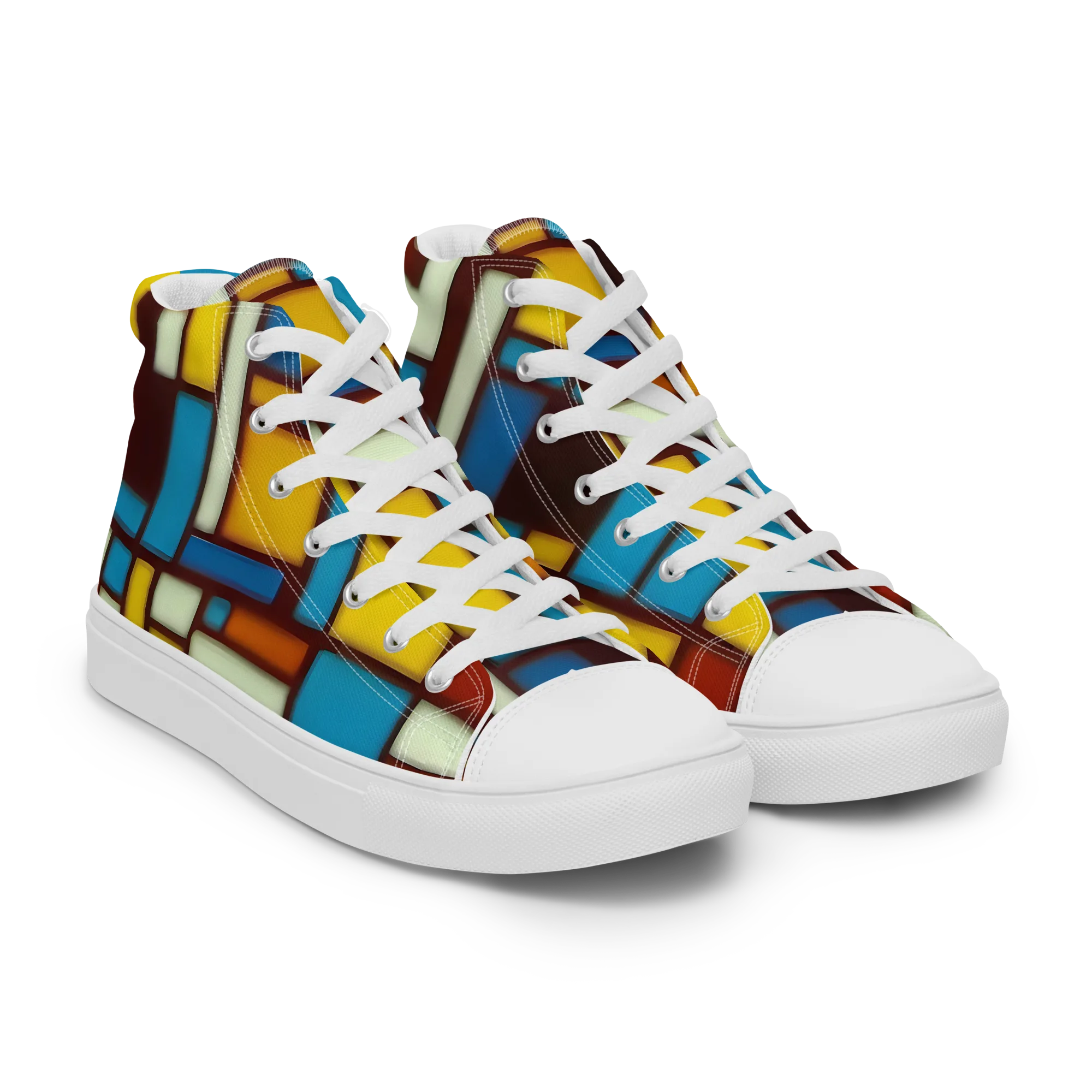 Burgundy Blocks on Men's High Top Canvas Shoes — Right Front