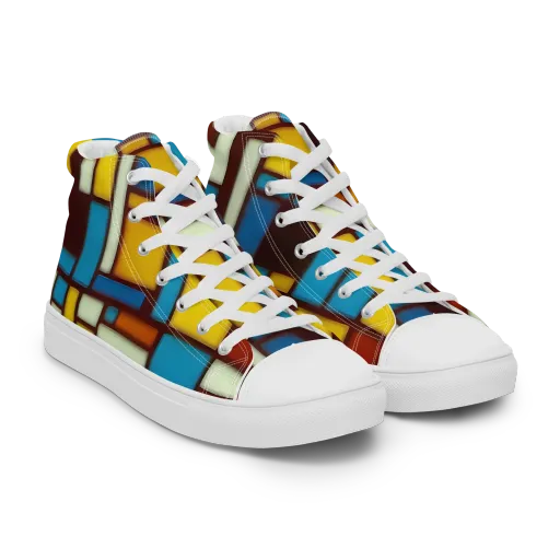 Burgundy Blocks on a Men's High Top Canvas Shoes