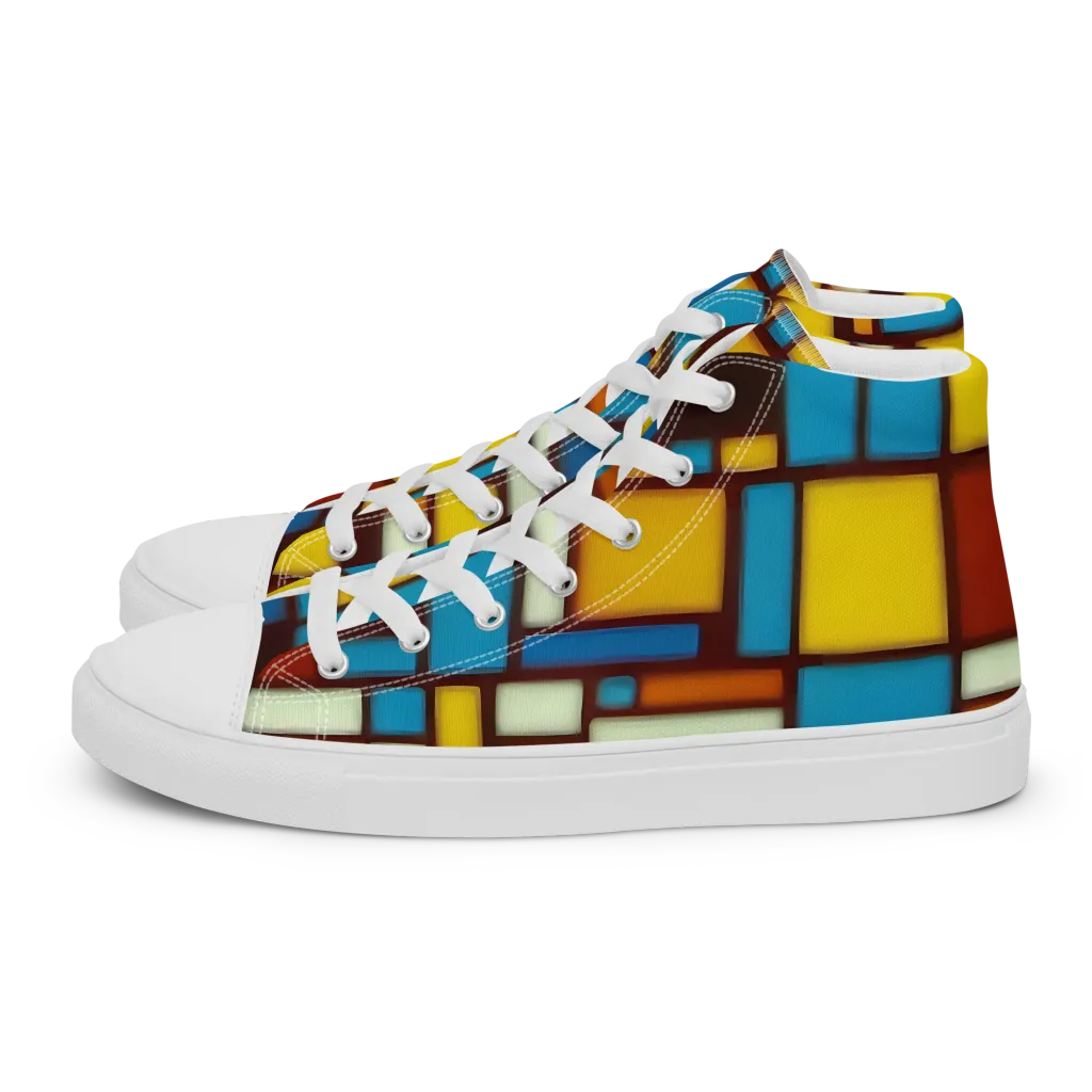 Burgundy Blocks on Men's High Top Canvas Shoes — Left