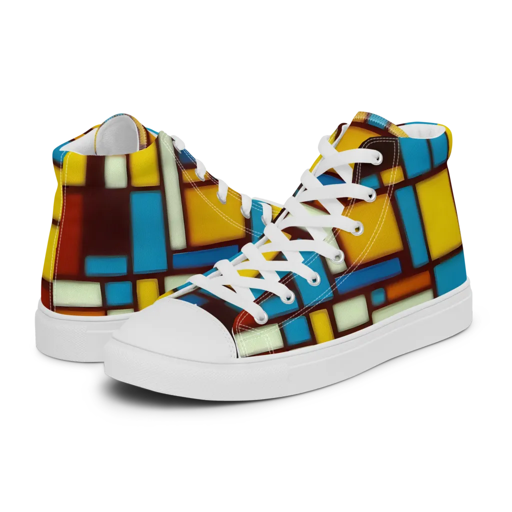 Burgundy Blocks on Men's High Top Canvas Shoes — Left