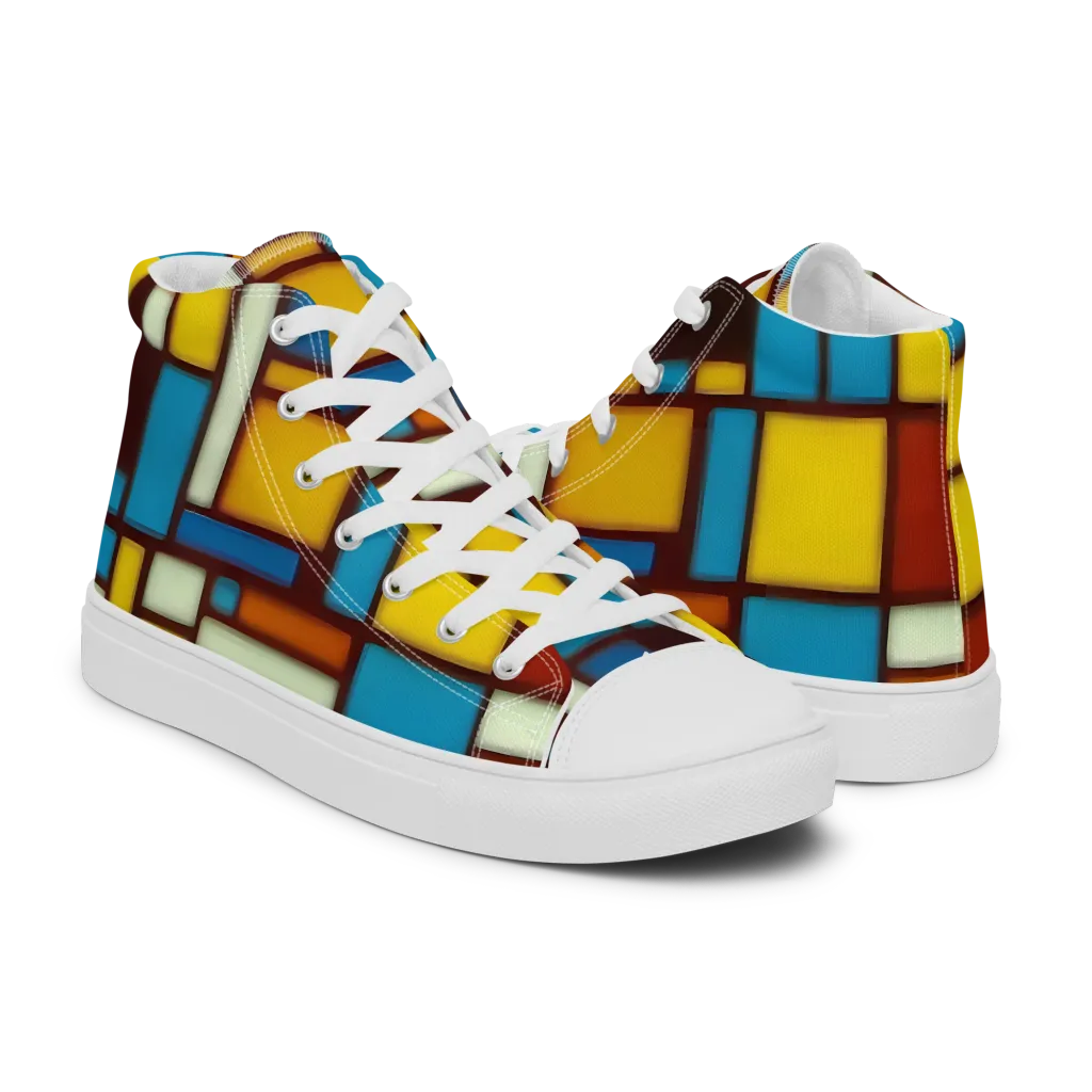 Burgundy Blocks on Men's High Top Canvas Shoes — Right
