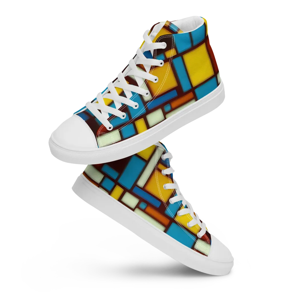 Burgundy Blocks on Men's High Top Canvas Shoes — Front