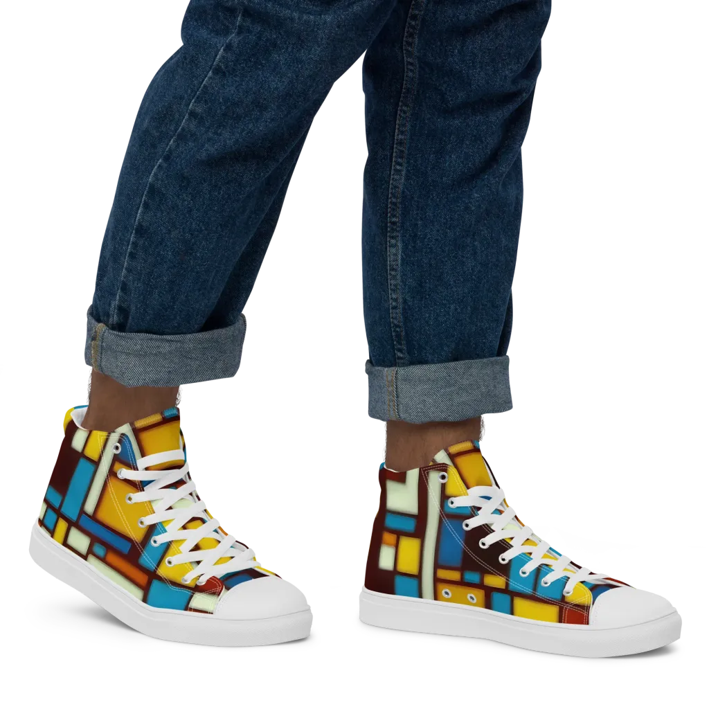 Burgundy Blocks on Men's High Top Canvas Shoes — Right