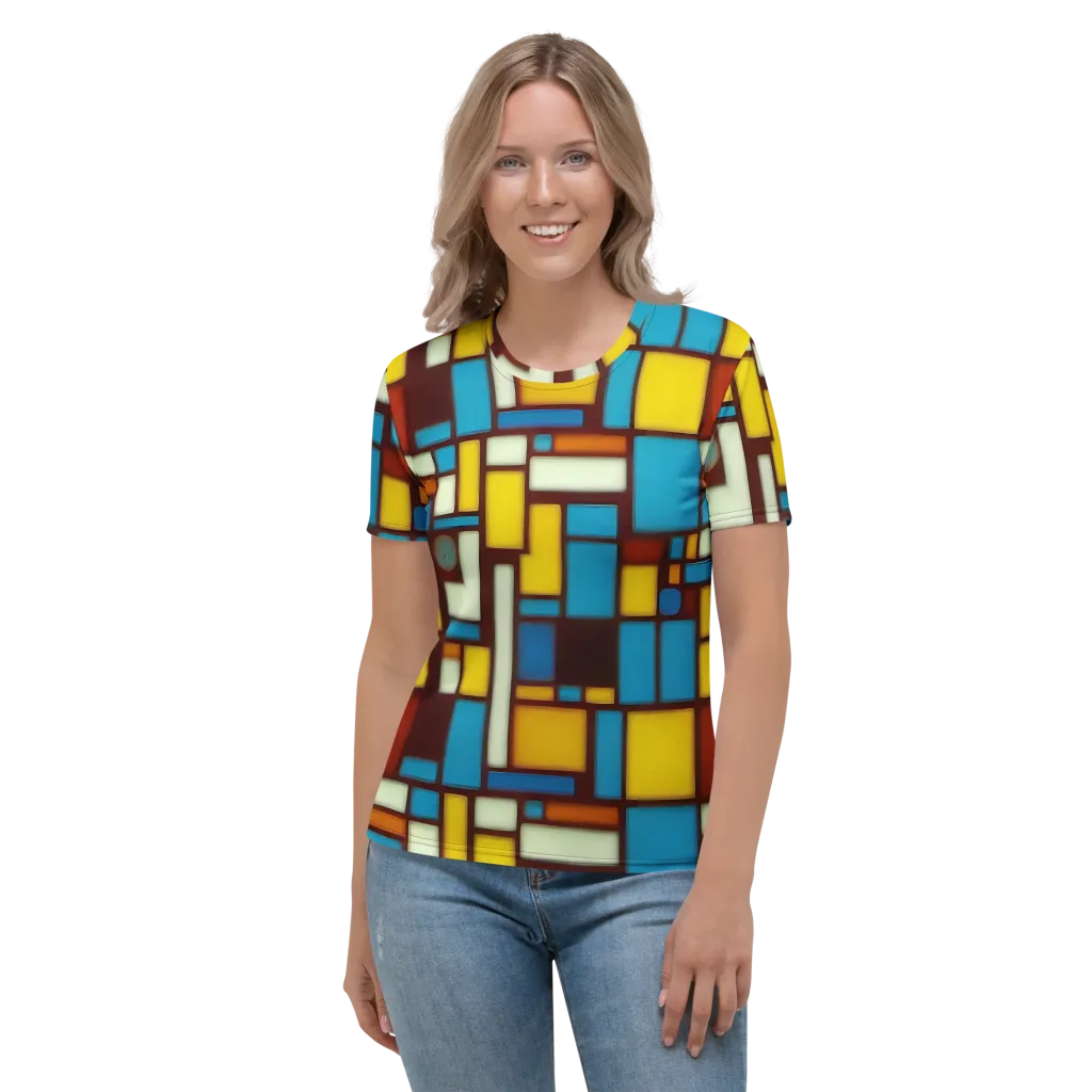 Burgundy Blocks on Women's Crew Neck T-Shirt — Front