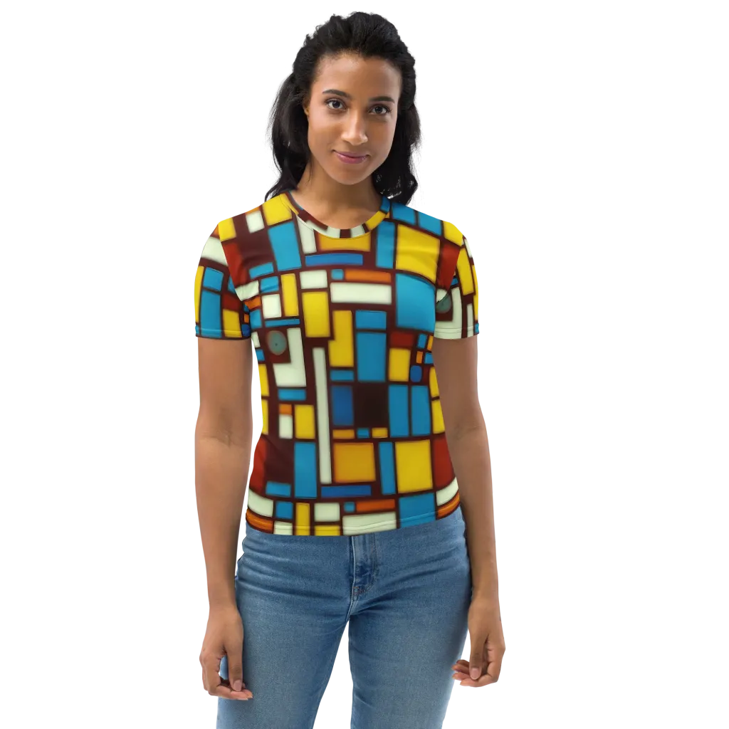 Burgundy Blocks on Women's Crew Neck T-Shirt — Front