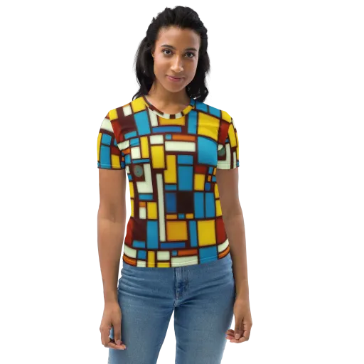 Burgundy Blocks on a Women's Crew Neck T-Shirt