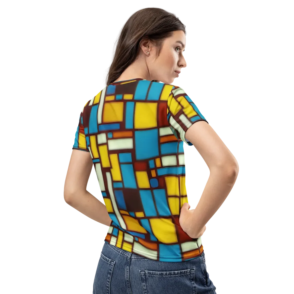 Burgundy Blocks on Women's Crew Neck T-Shirt — Back