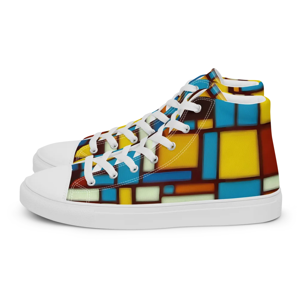 Burgundy Blocks on Women's High Top Canvas Shoes — Left