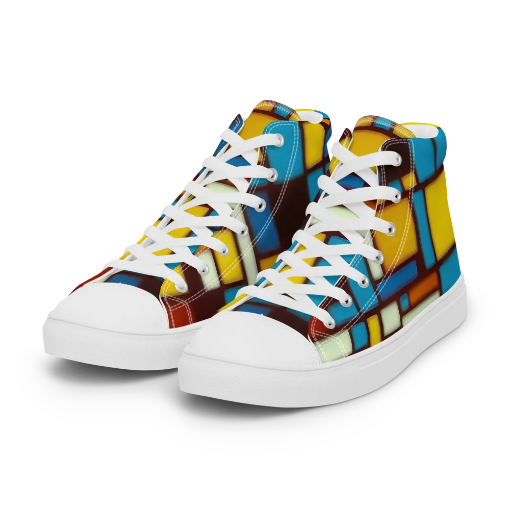 Burgundy Blocks on Women's High Top Canvas Shoes — Left Front