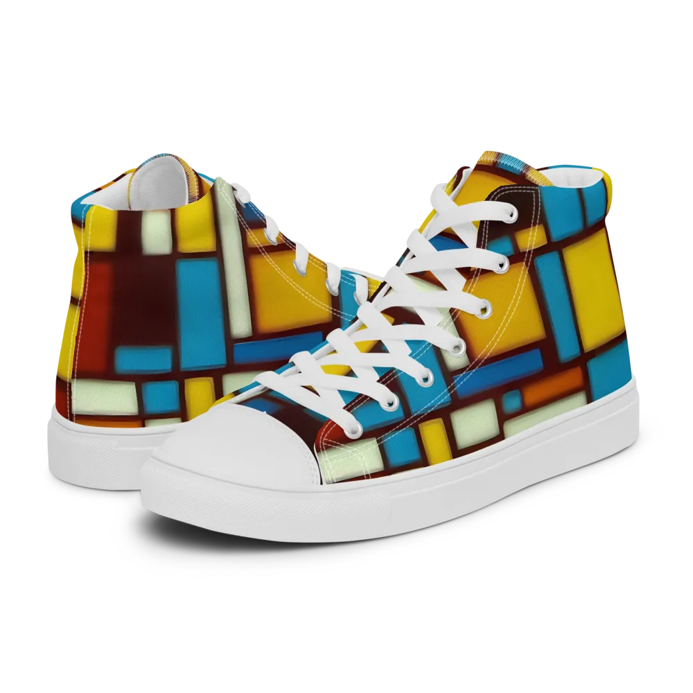 Burgundy Blocks on Women's High Top Canvas Shoes — Left