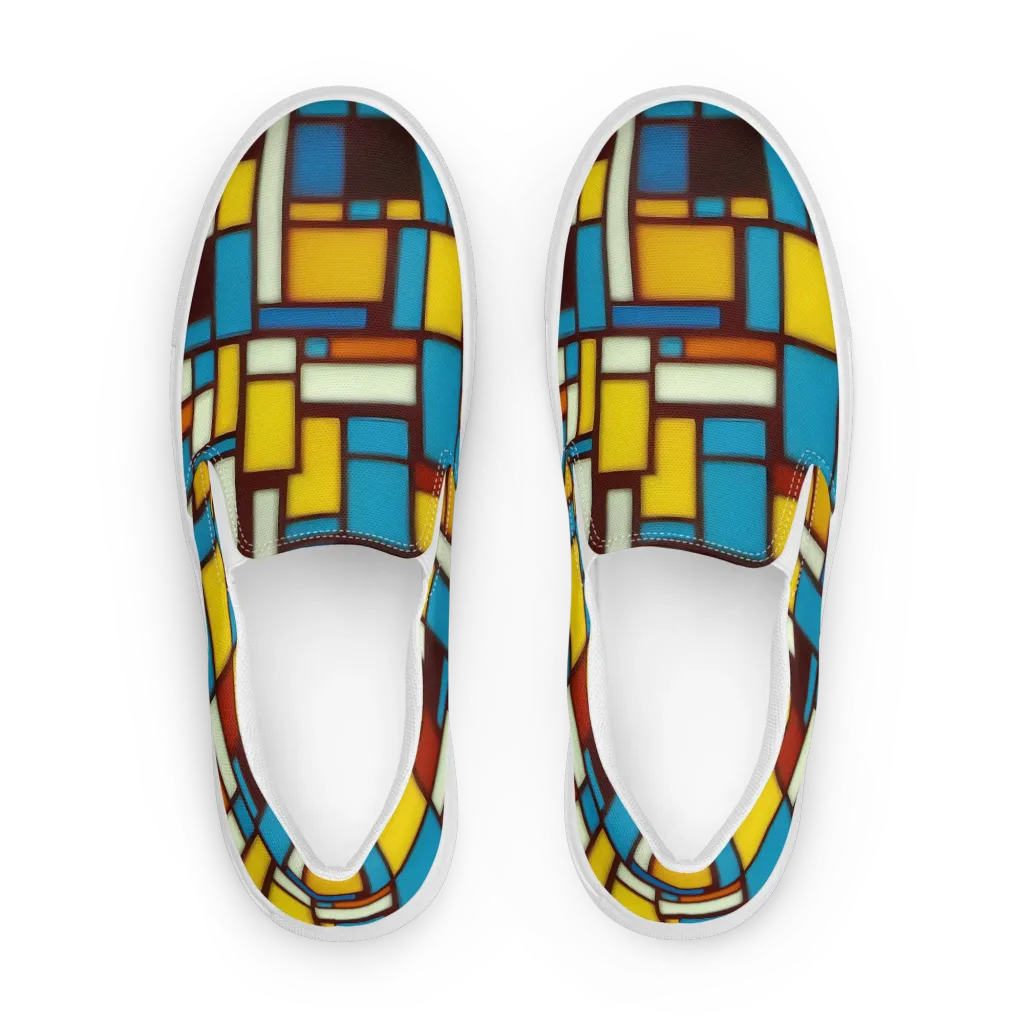 Burgundy Blocks on Men's Slip-On Canvas Shoes — Front