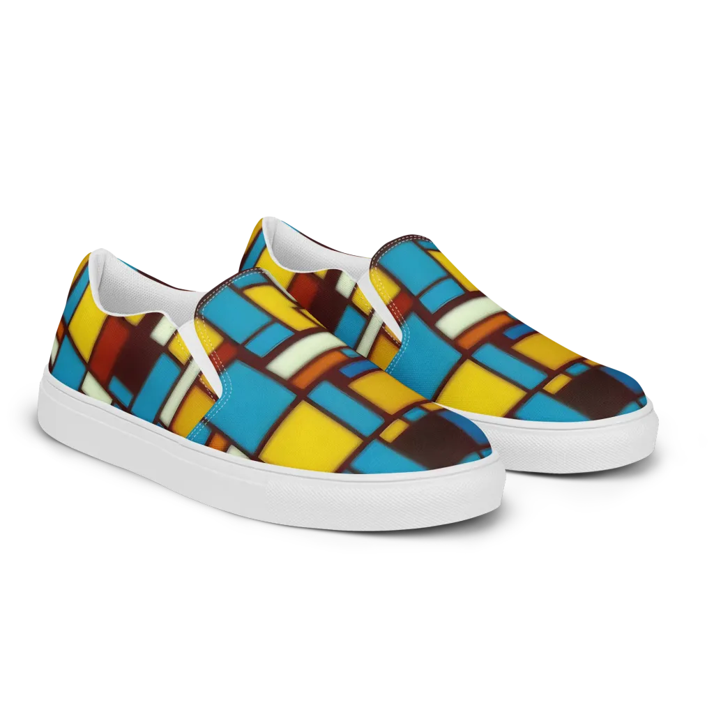 Burgundy Blocks on Men's Slip-On Canvas Shoes — Right Front