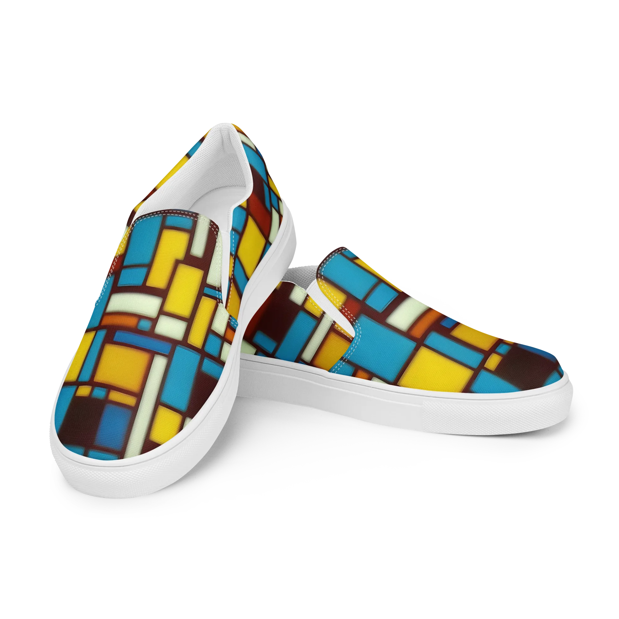 Burgundy Blocks on Men's Slip-On Canvas Shoes — Left Front