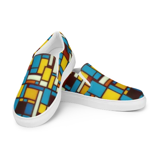 Burgundy Blocks on a Men's Slip-On Canvas Shoes
