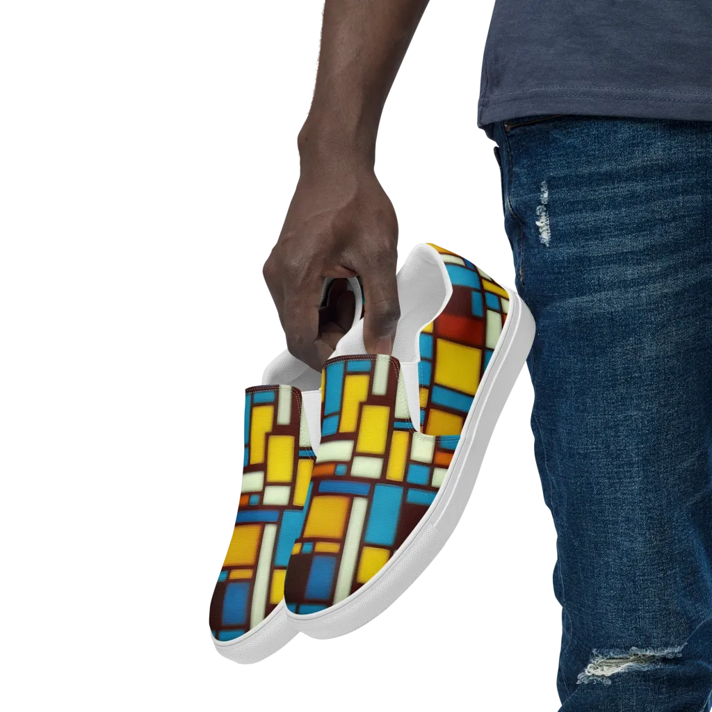 Burgundy Blocks on Men's Slip-On Canvas Shoes — Left Front