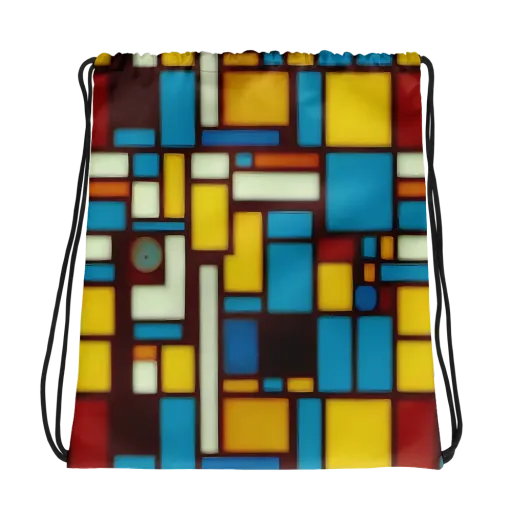 Burgundy Blocks on a Drawstring Bag