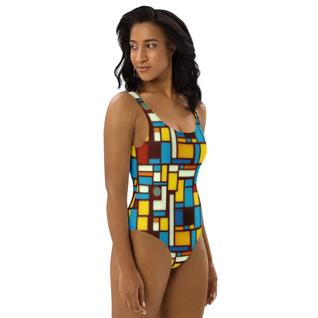Burgundy Blocks on One-Piece Swimsuit — Right