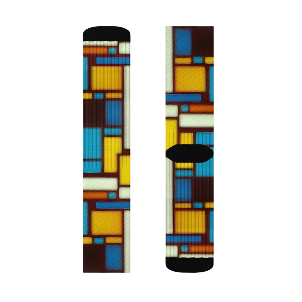 Burgundy Blocks on Socks — Right Sock