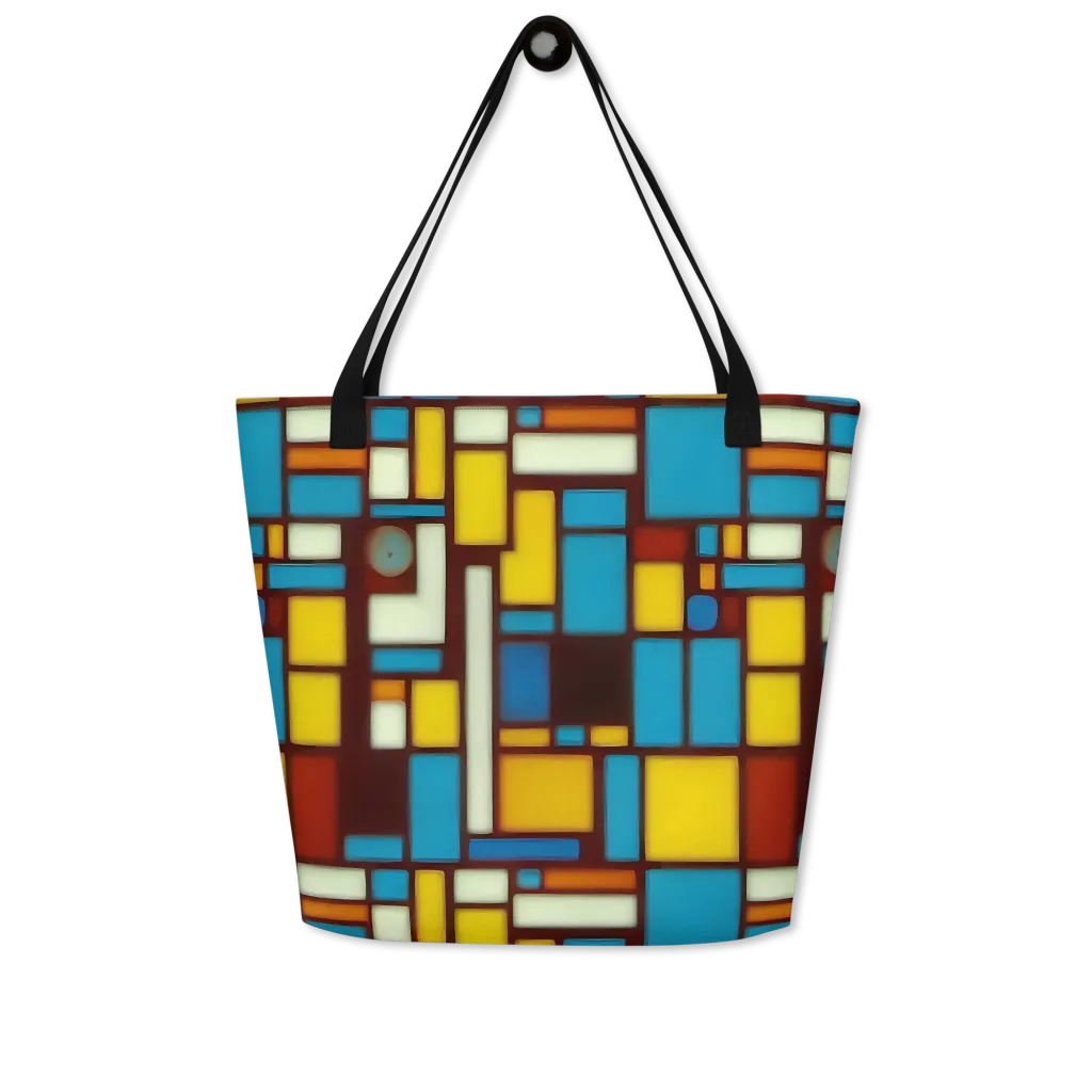 Burgundy Blocks on Large Tote Bag W/ Pocket — Front