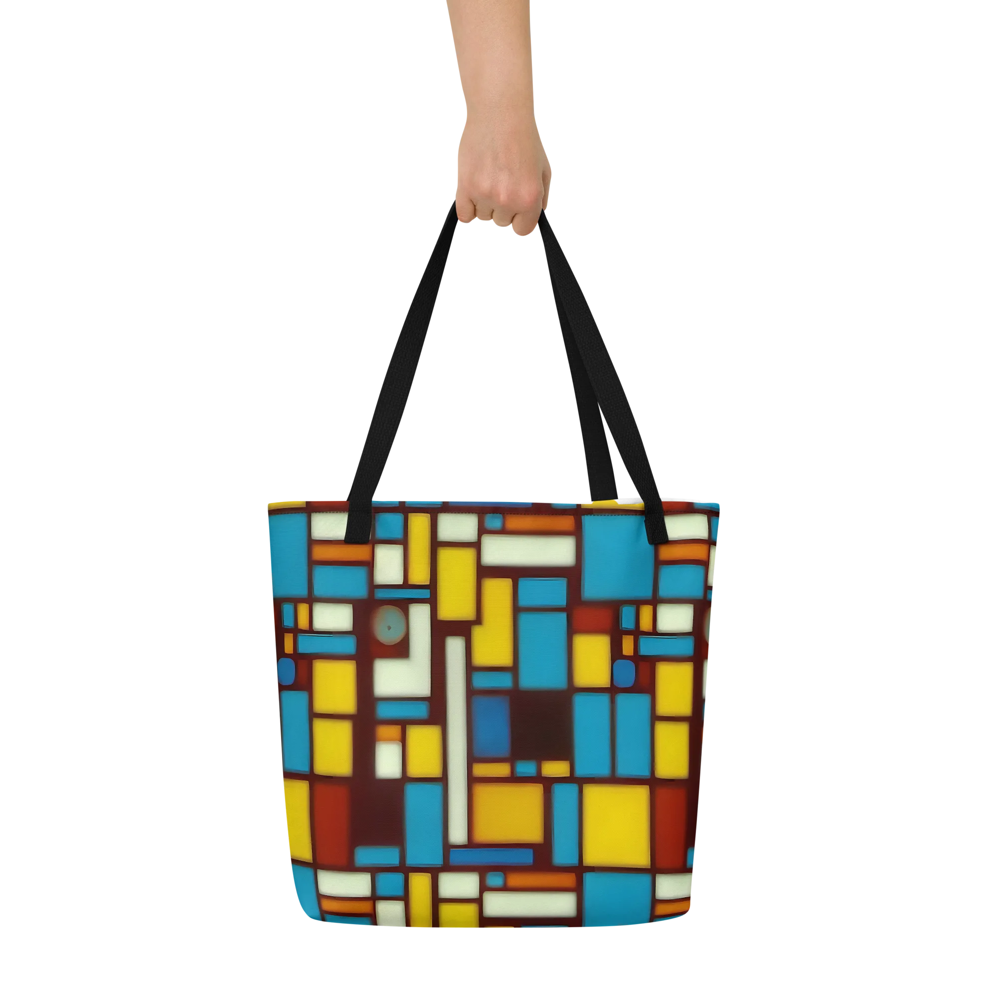 Burgundy Blocks on Large Tote Bag W/ Pocket — Front
