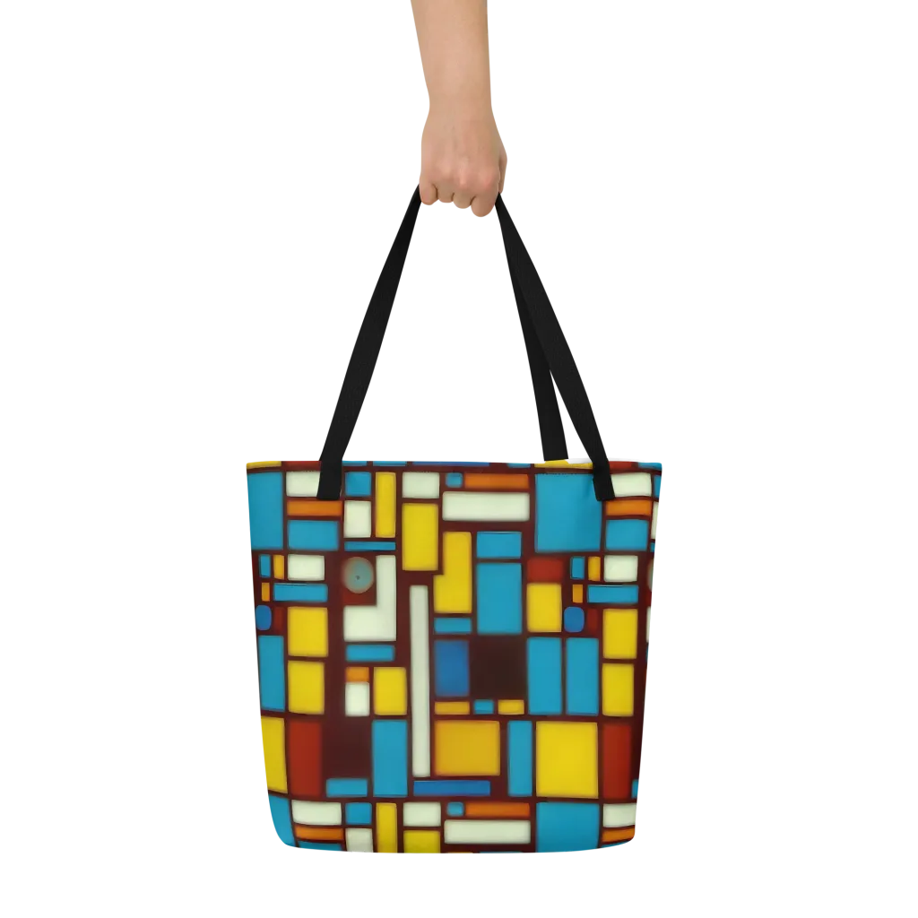 Burgundy Blocks on Large Tote Bag W/ Pocket — Front
